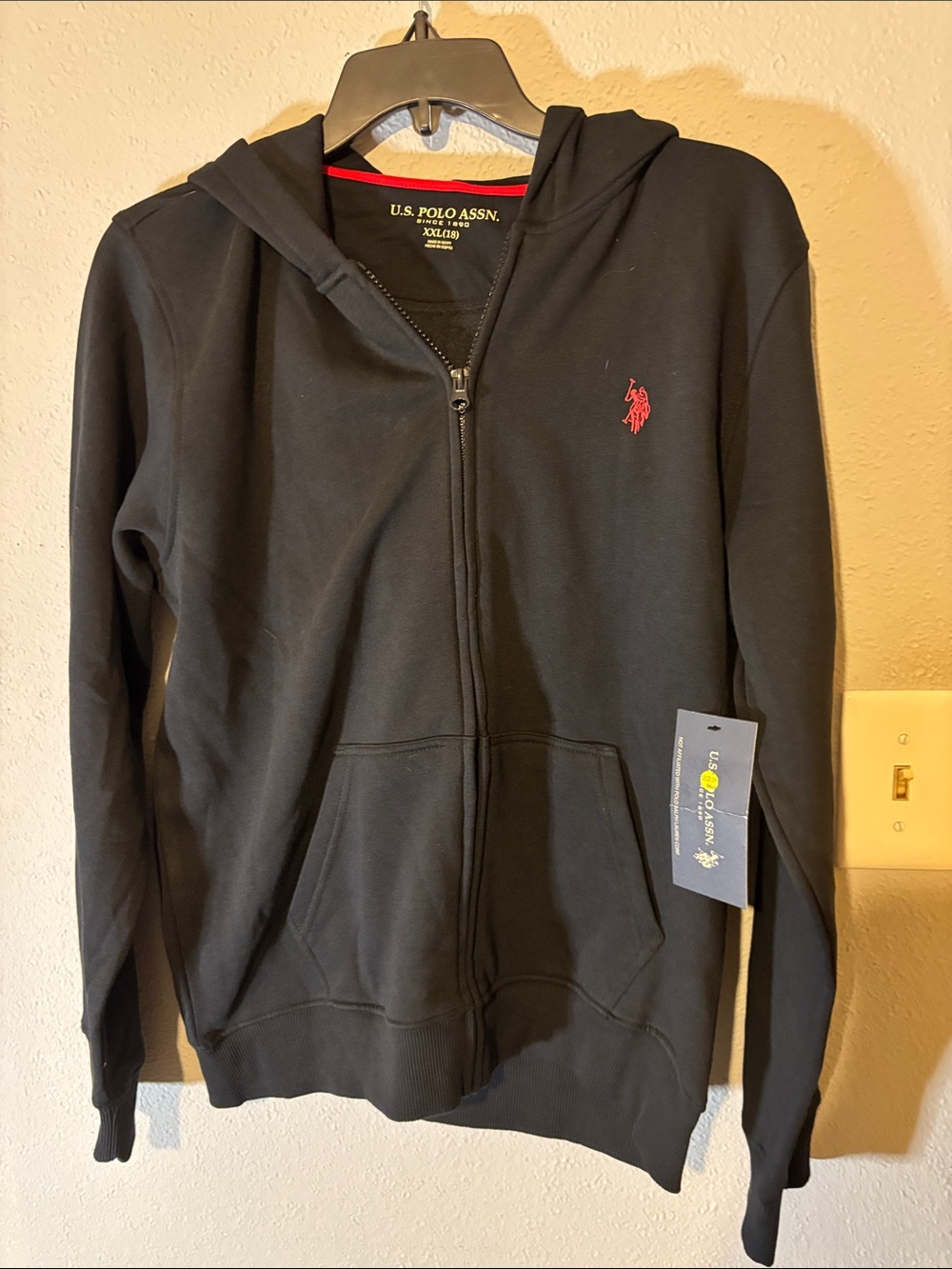 U.S. Polo Assn. Black Zip-Up Hoodie with Red Polo Logo